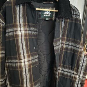 Roots Plaid Quilted Shirt Jacket in Black, Brown & White